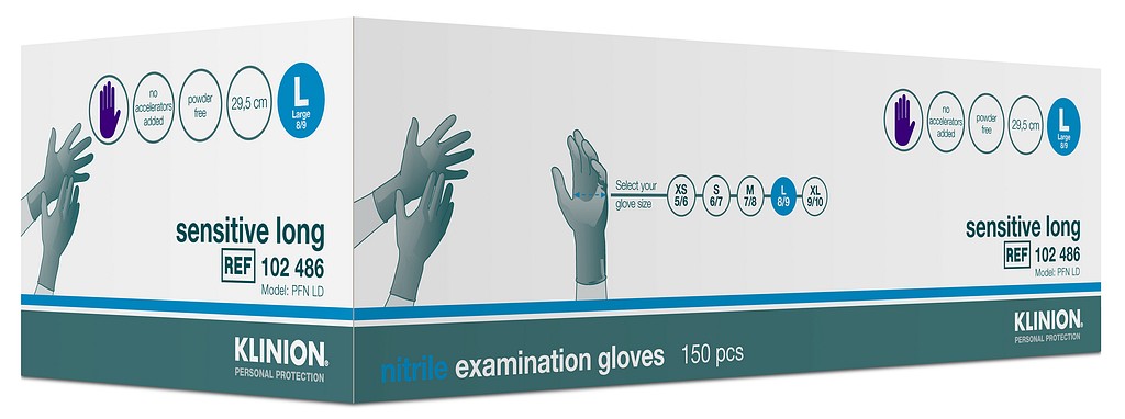 Klinion tutkimuskäsine nitriili Sensitive Indigo 29 cm L