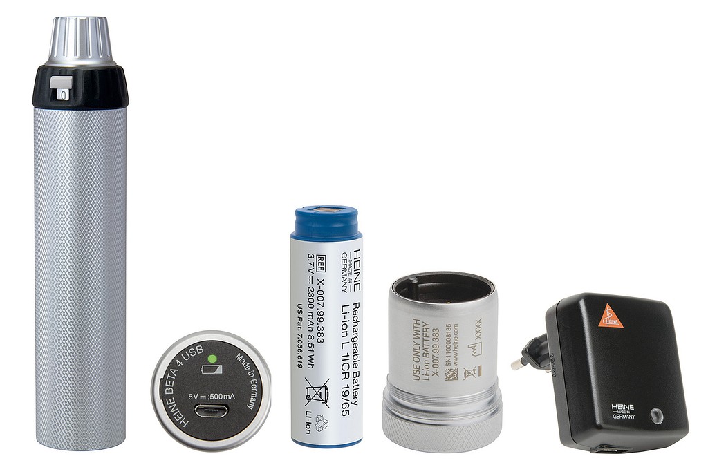 HEINE BETA4 USB kädensija Li-ion akulla ja latauslaitteella