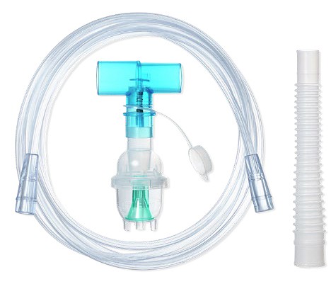Essential nebulisaattori venttiiliyhdistäjällä, happiletkulla ja haitariletkuyhdistäjällä
