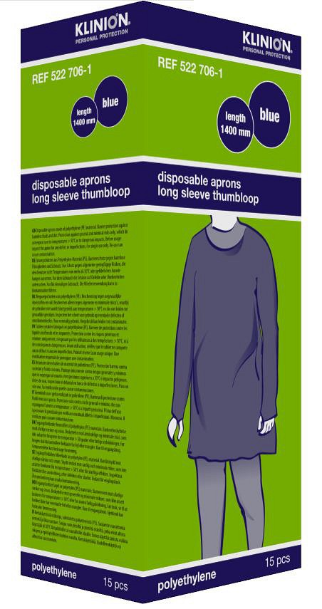 Klinion esiliina hihoilla 0,03 mm 98 x 140 cm sininen