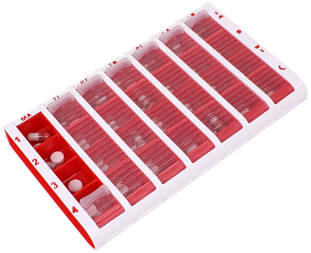 Lääkedosetti liukukannella, punainen