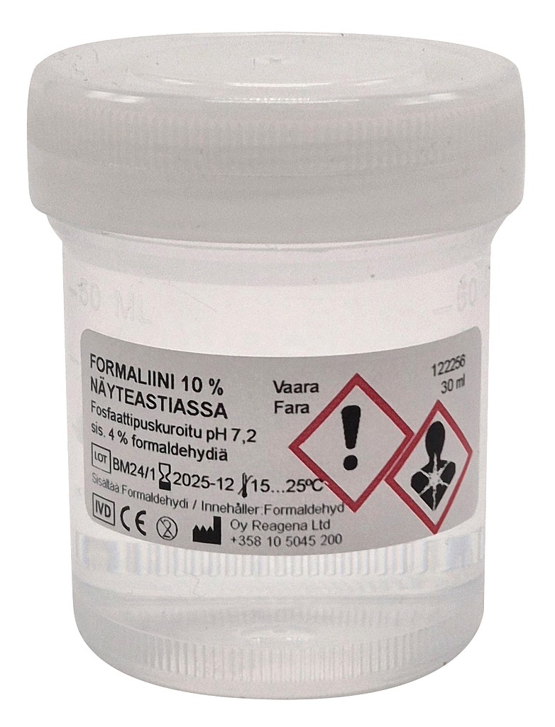 Formaliini 10 % pusk. 30 ml x 120 kpl, näytepurkki 60 ml