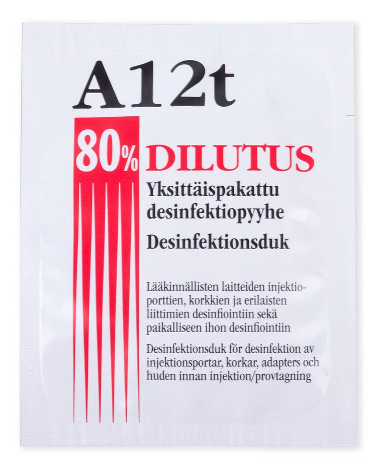 A12t Dilutus 80 % yksittäinpakattu desinfektiopyyhe