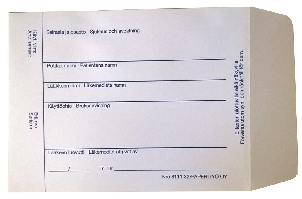 Lääkepussi 2-kielinen 120 x 80 mm