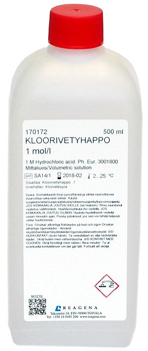 Kloorivetyhappoliuos 1,0 mol/l 500 ml