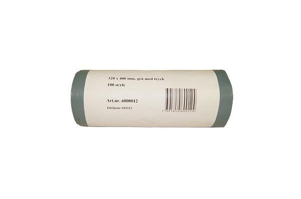 Sanitetspåse med tryck grå LDPE 170/150x400mm 25my 100st/rle